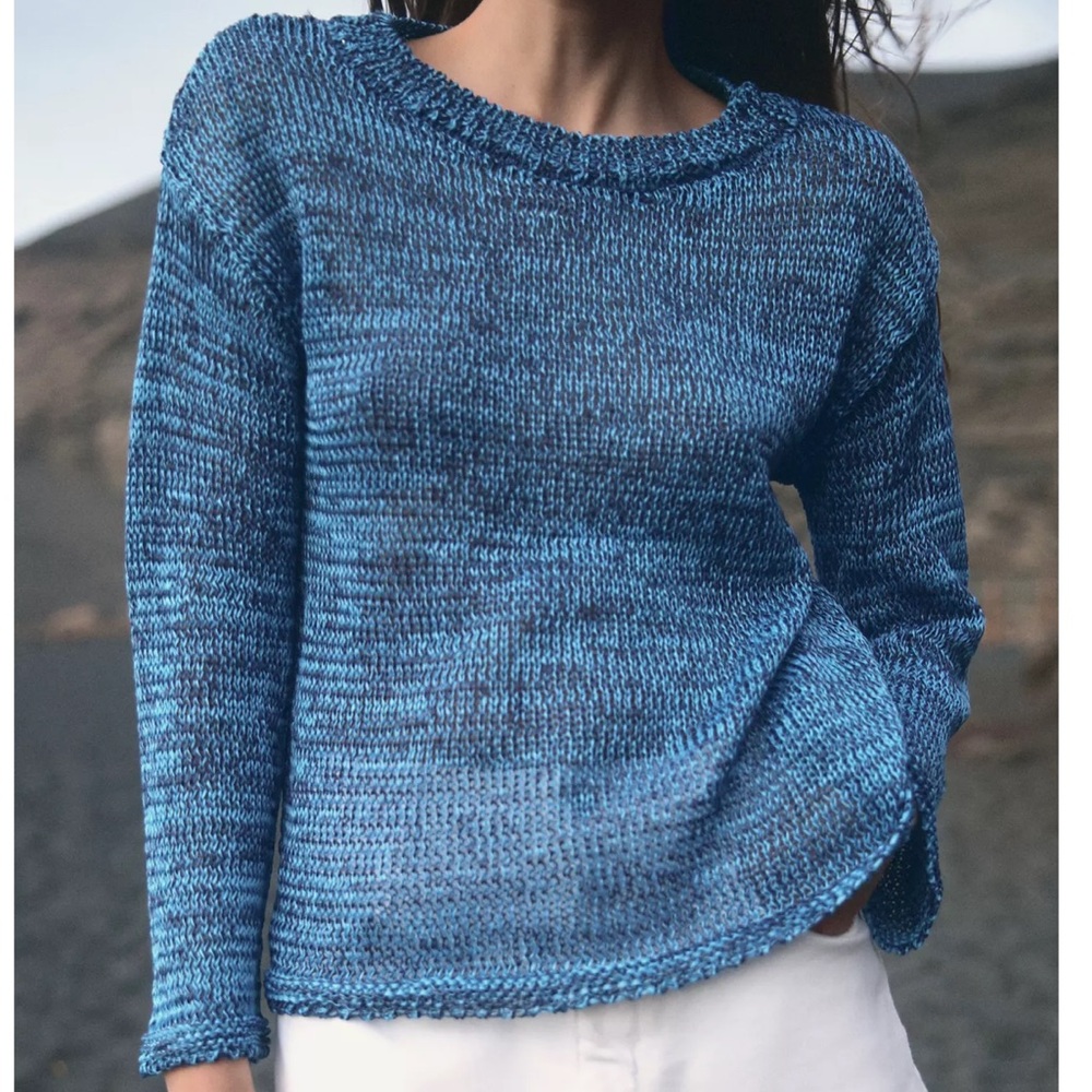 Zara Blue Ribbon Knit Crew Neck Sweater